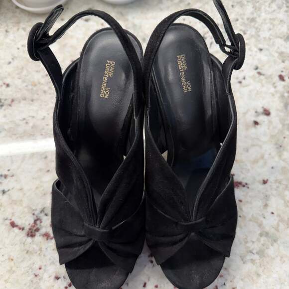 Diane von Furstenberg Sz 7 Black Suede Knotted Heidi Slingback Platform Sandal - Picture 2 of 7